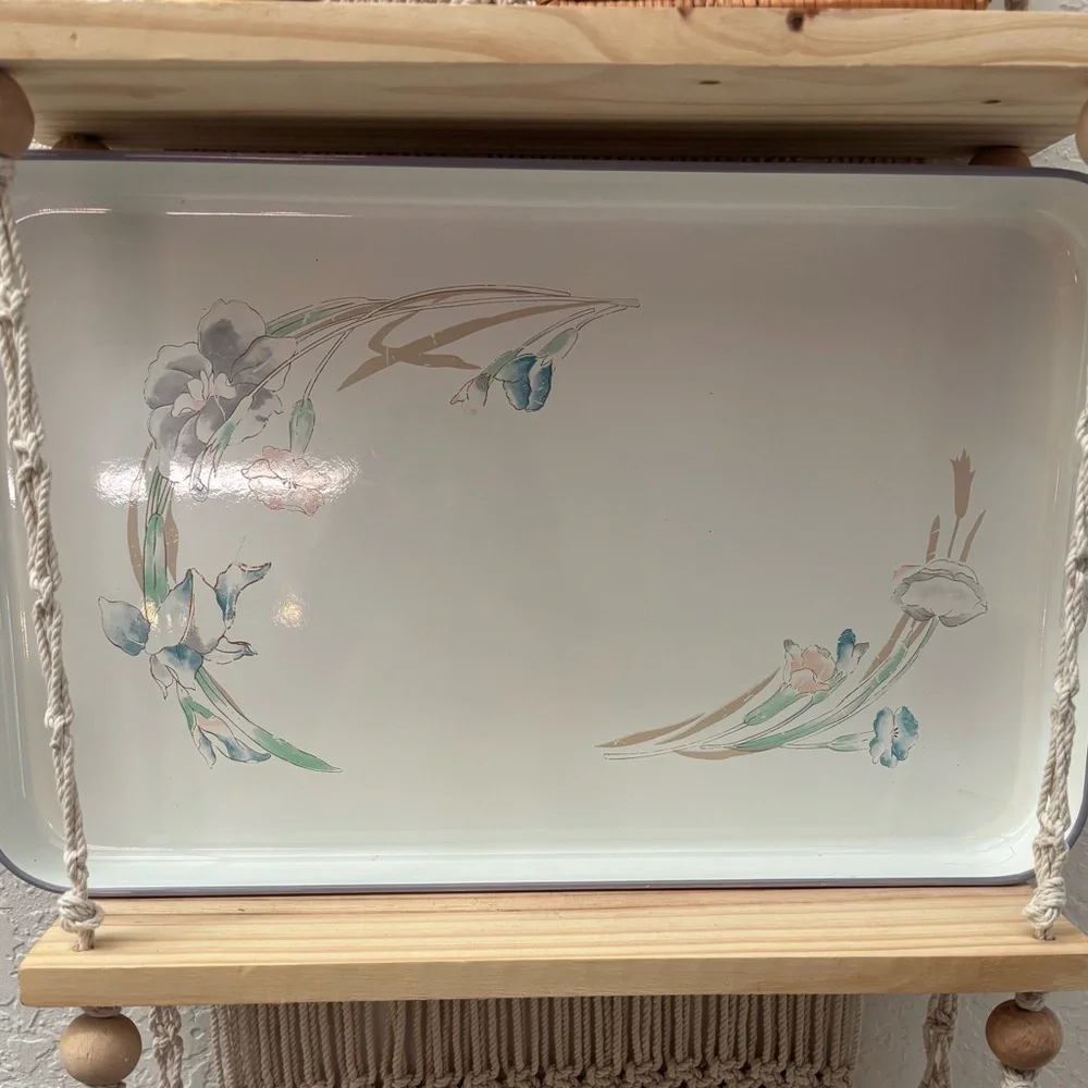 Vintage Studio Nova White Vanity Tray with Pastel Blue and Green Floral Accents